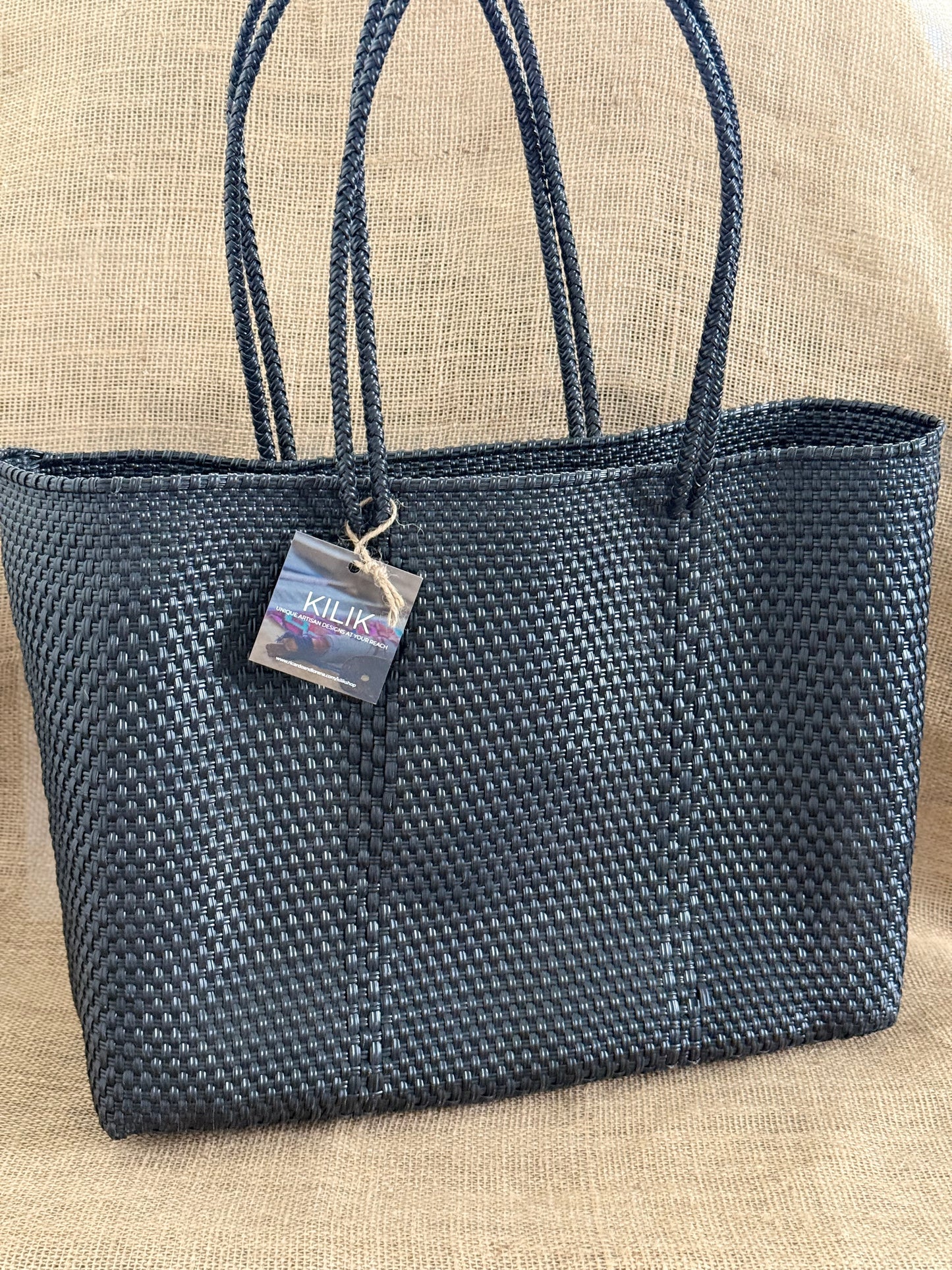 Handwoven Recycled Plastic Tote - Black