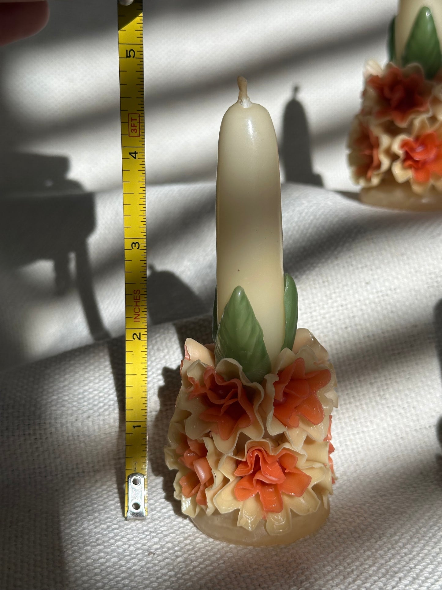 Handmade Beeswax Candle - Intricate Flowers