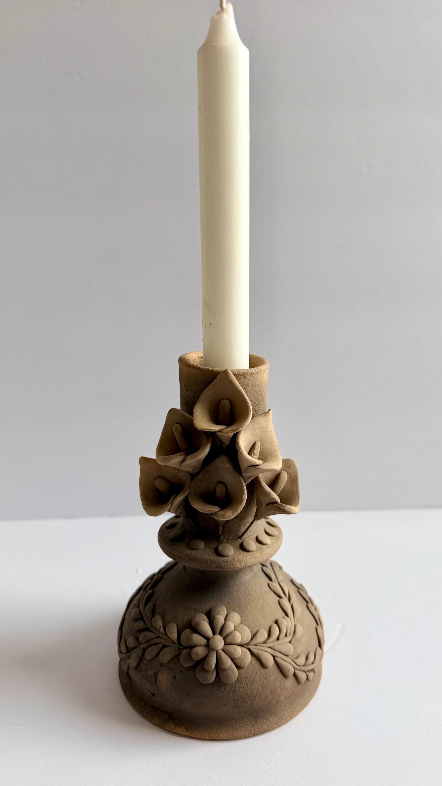 Smoked Clay Candleholder - Alcatraz 3D Flowers