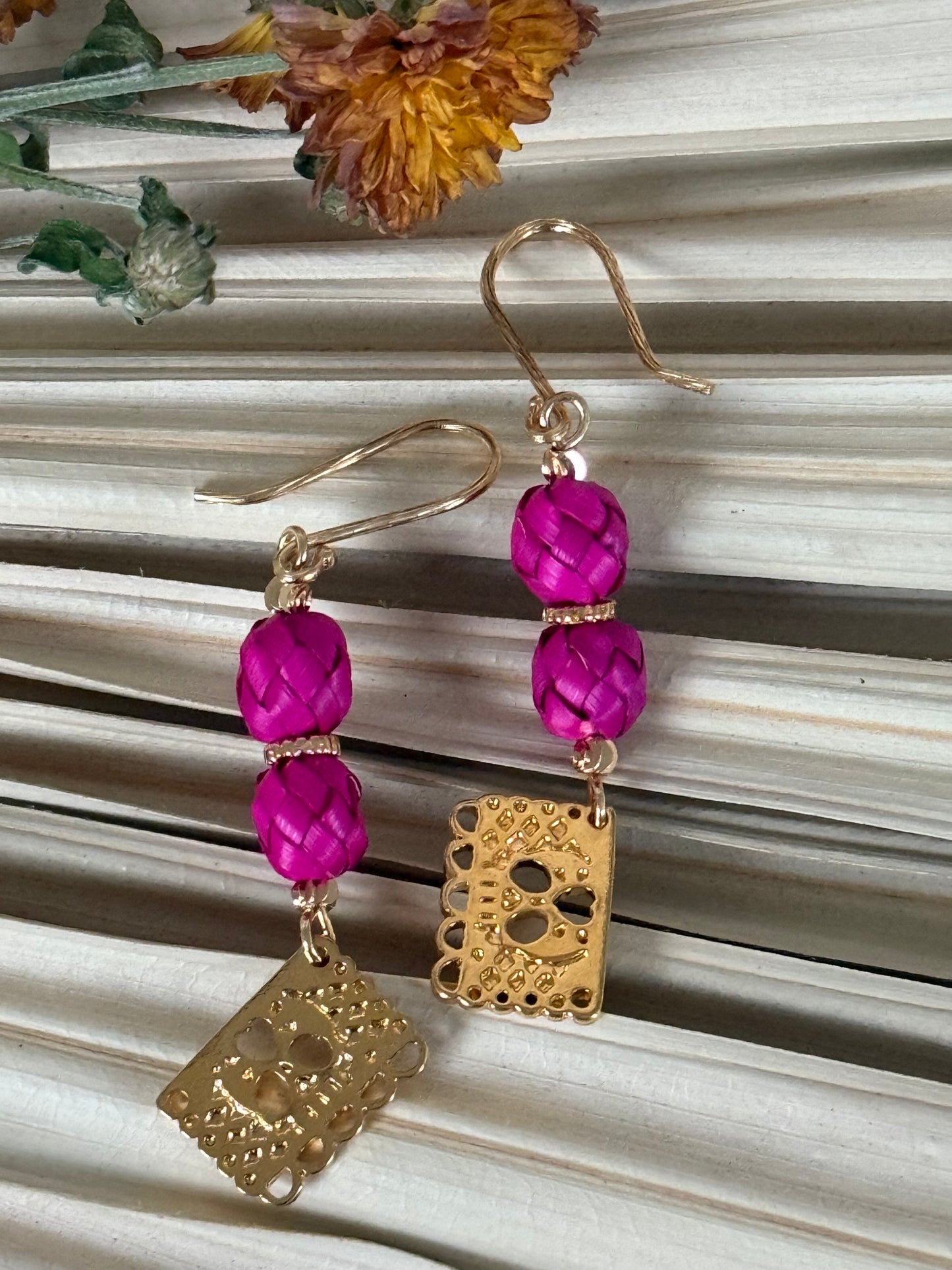 Palm & Dia De Muertos Charm Earrings - Pink