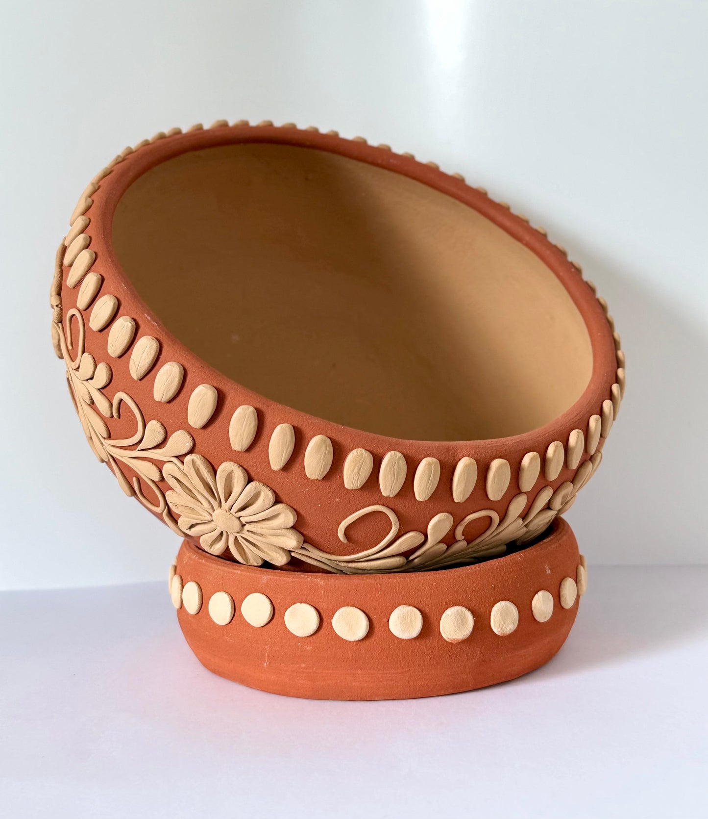 Intricately Designed Floral Vessel with Separate Base