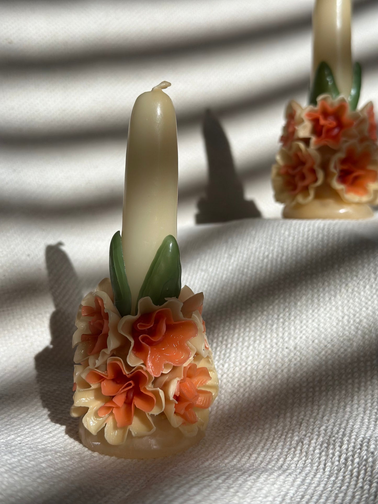 Handmade Beeswax Candle - Intricate Flowers