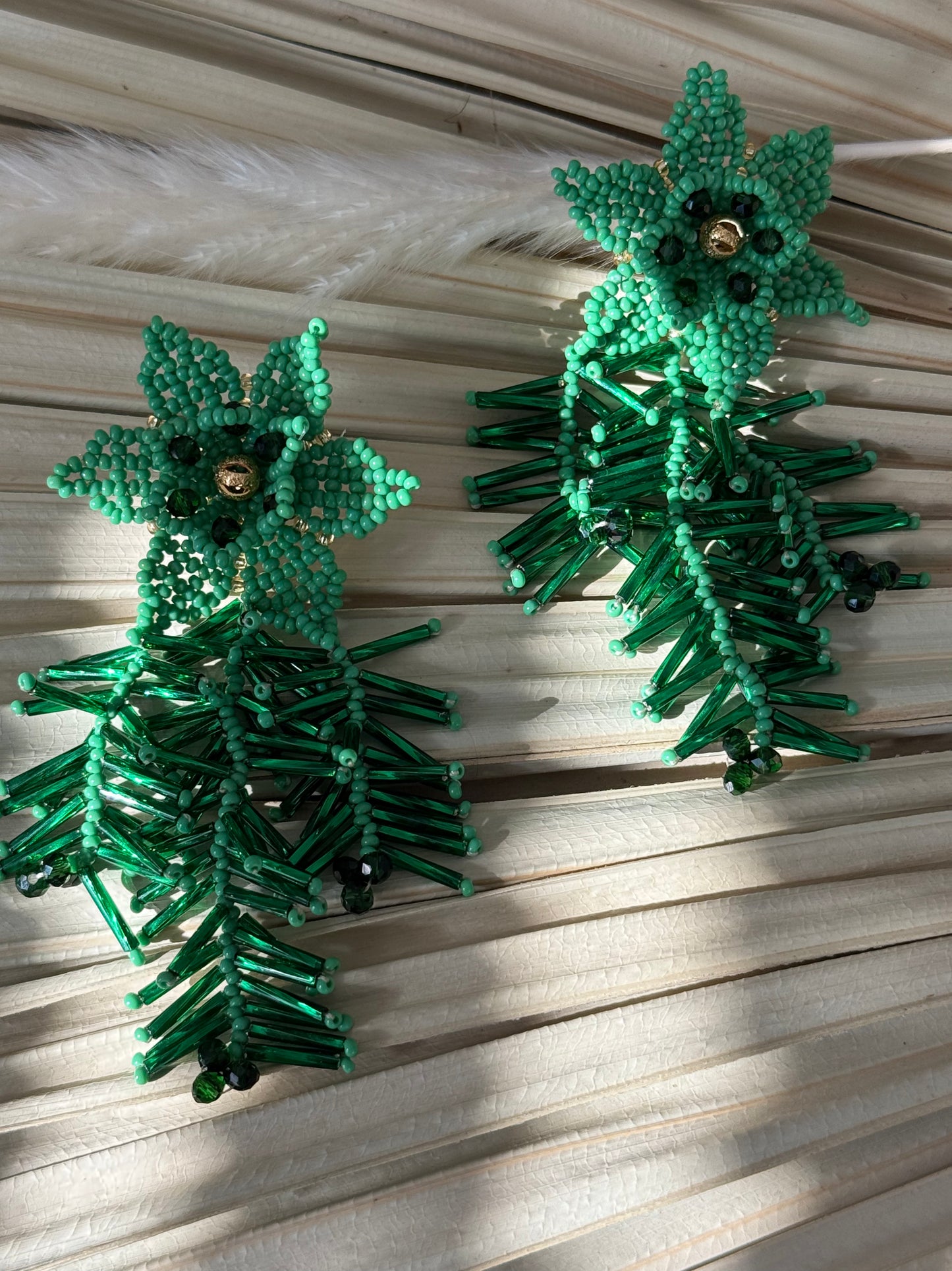 Green Beaded Star Earrings