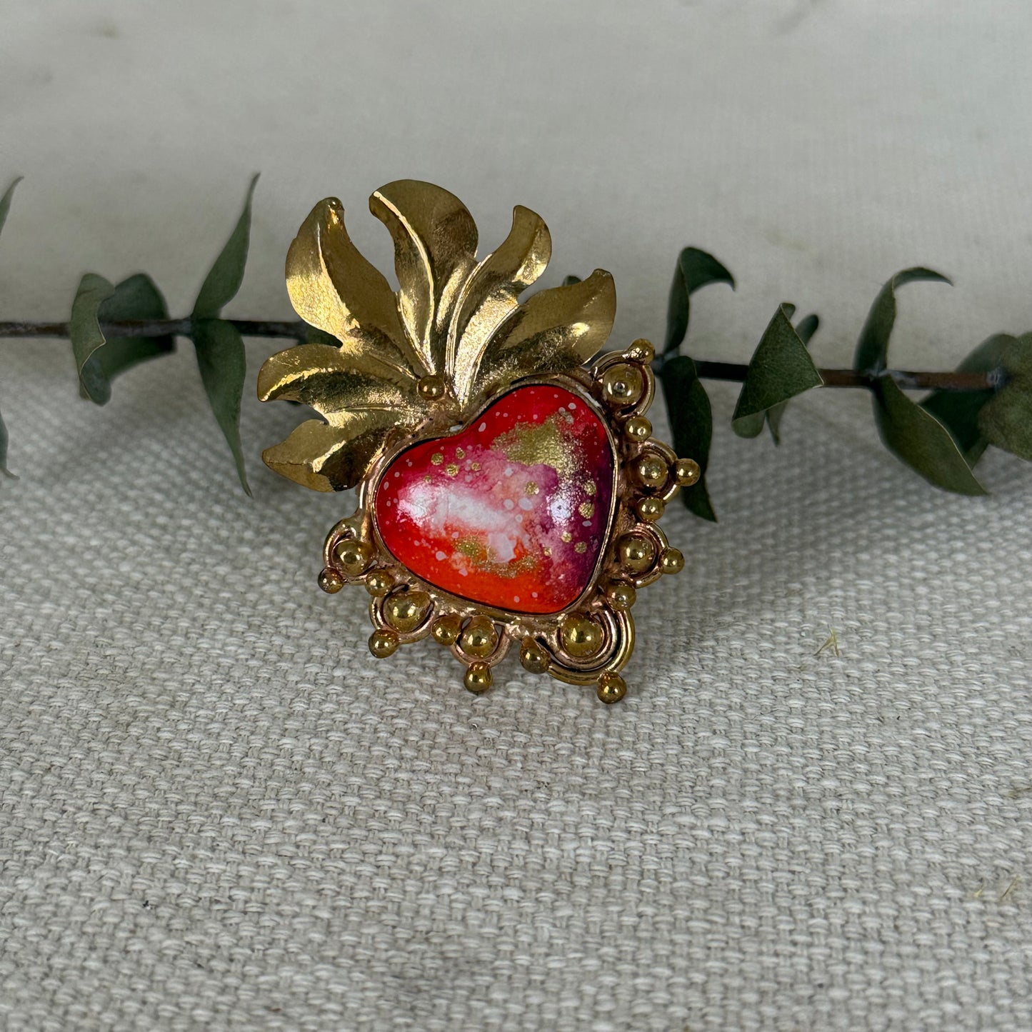 Red & Gold Sacred Heart Ring
