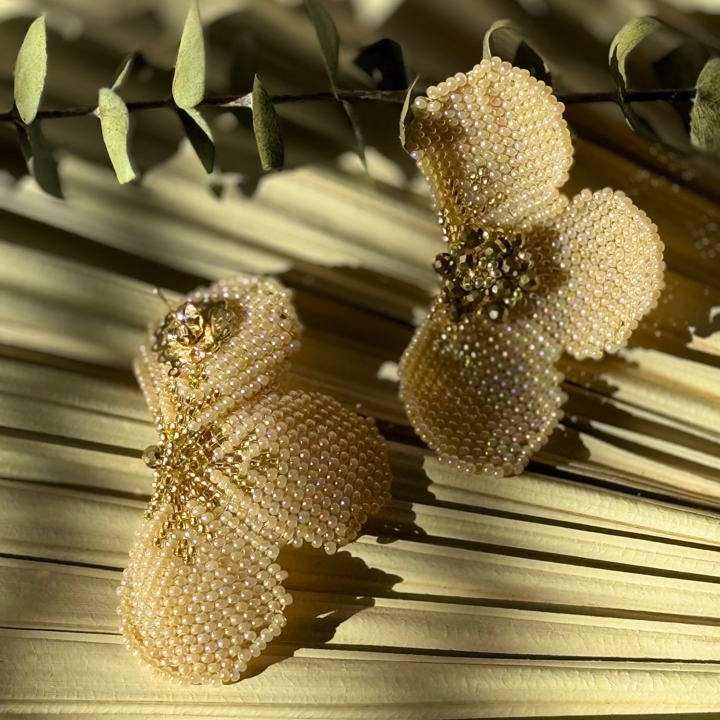 Beige/Gold Half Floral Earrings