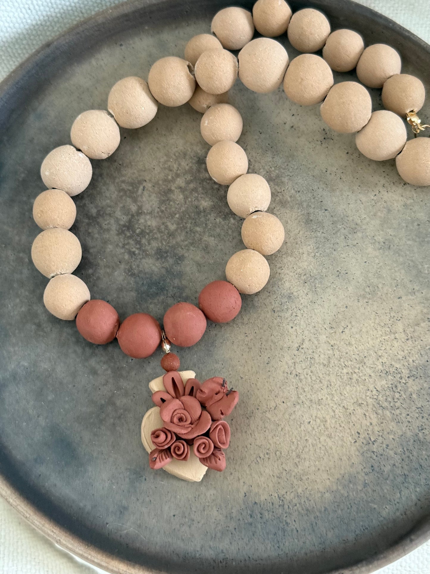 Heart Clay Necklace - Red Beads