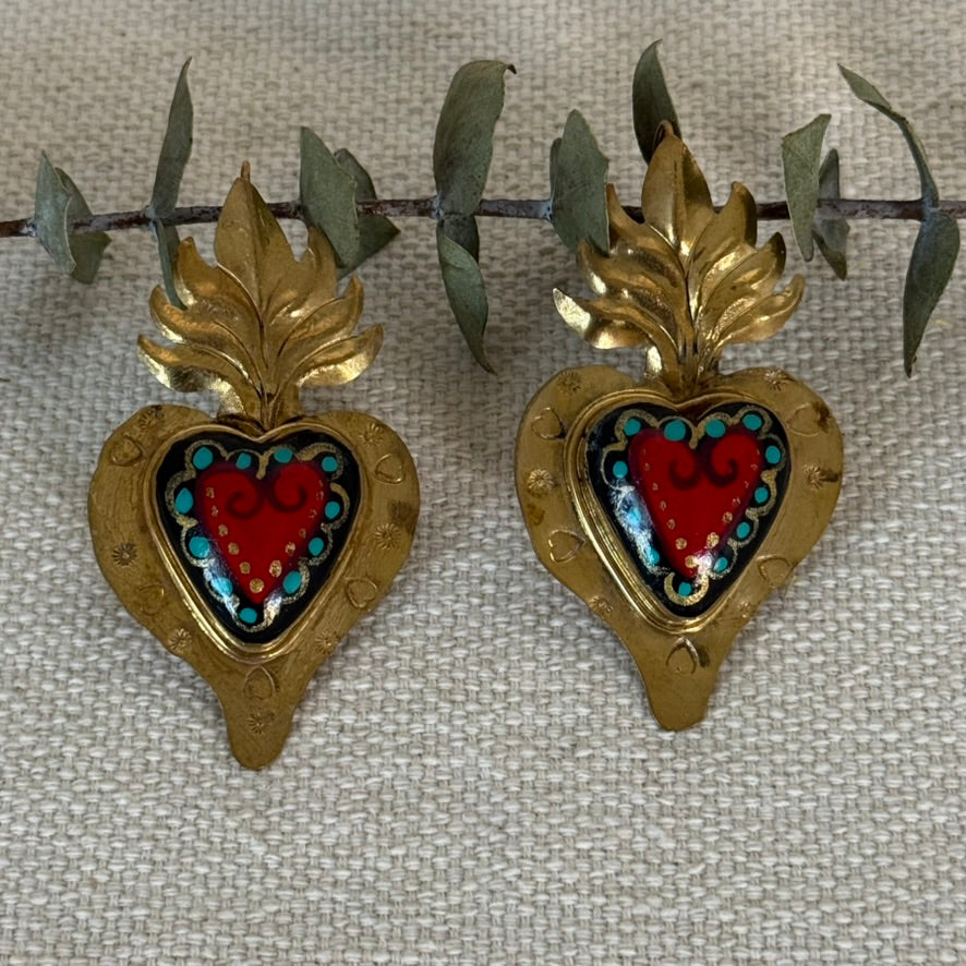 Red/Black Sacred Heart Earrings
