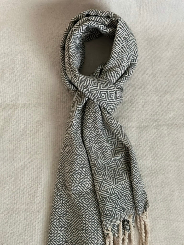 Unisex Scarf - Dark Grey/Beige with Modern Fringe