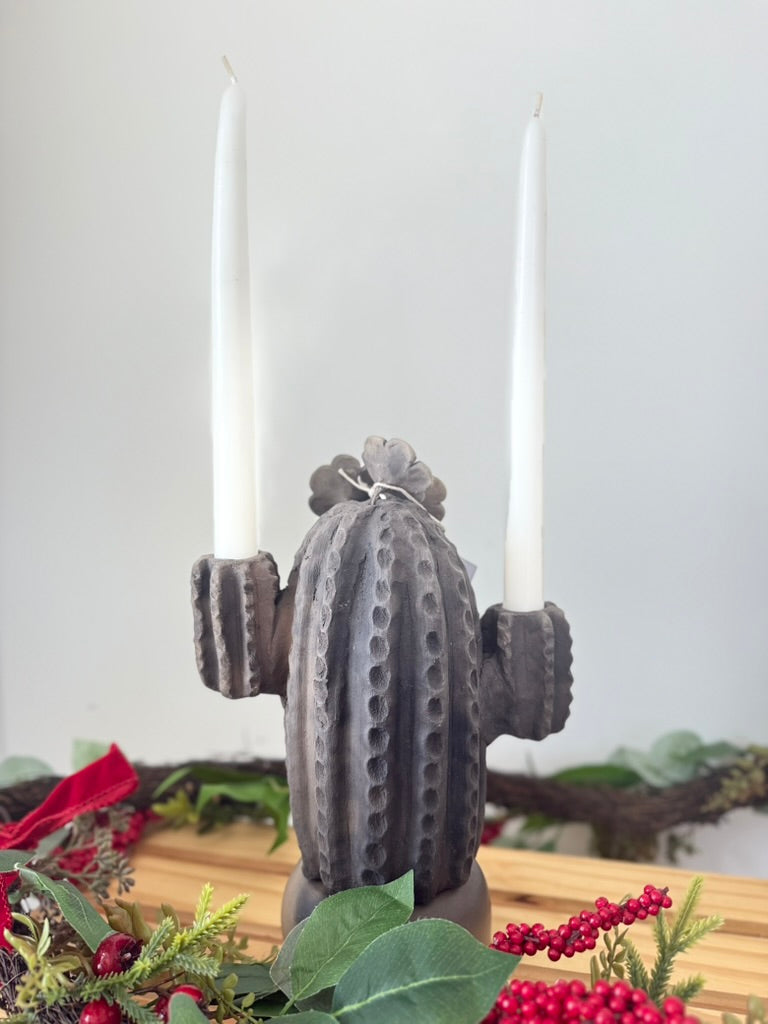 Smoked Clay Cactus Candle Holder