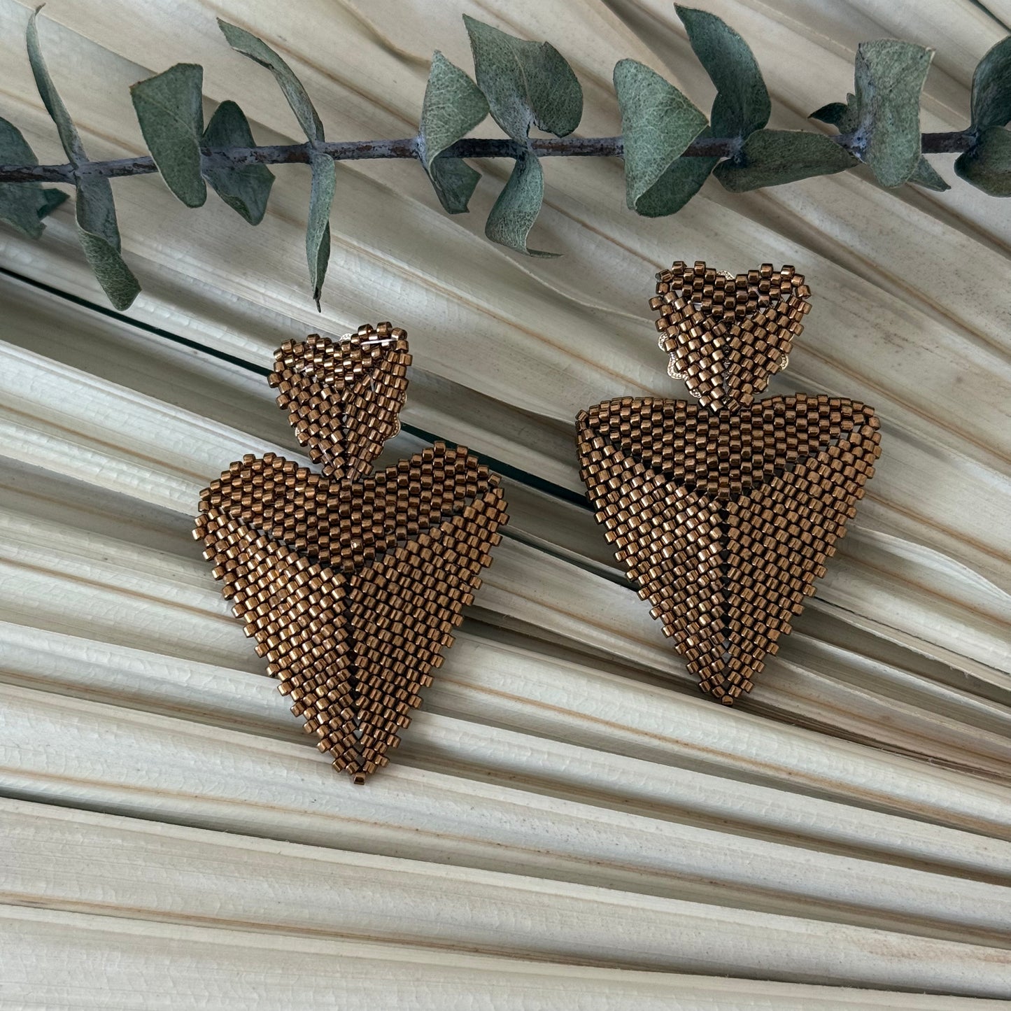 Bronze Miyuki Beaded Heart Earrings