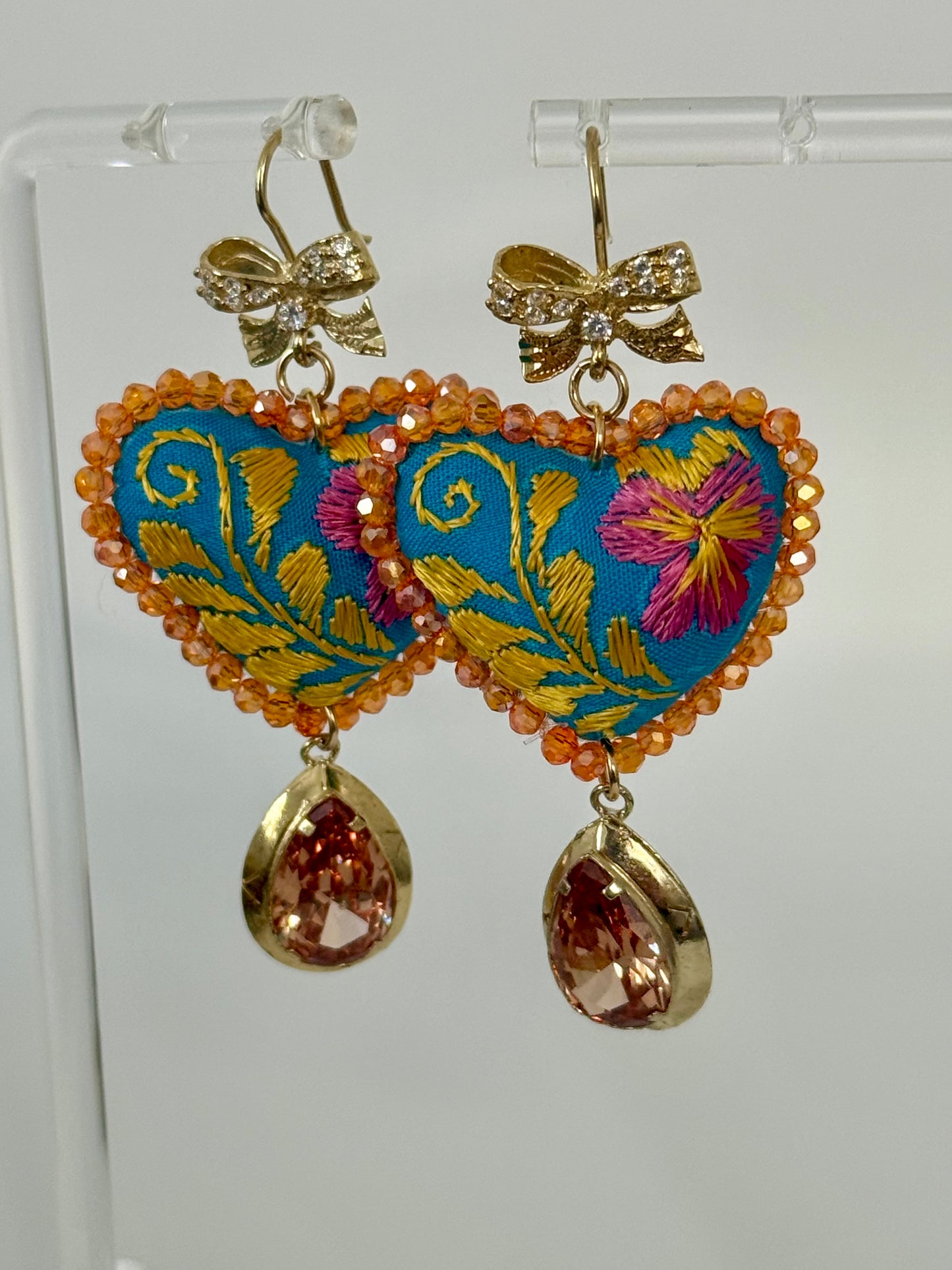 Yellow/Pink Embroidered Filigrana Earrings