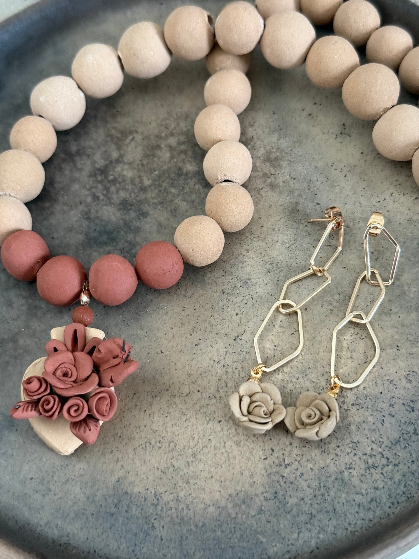 Heart Clay Necklace - Red Beads