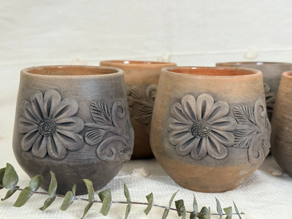 Embroidered Smoked Clay Floral Cup