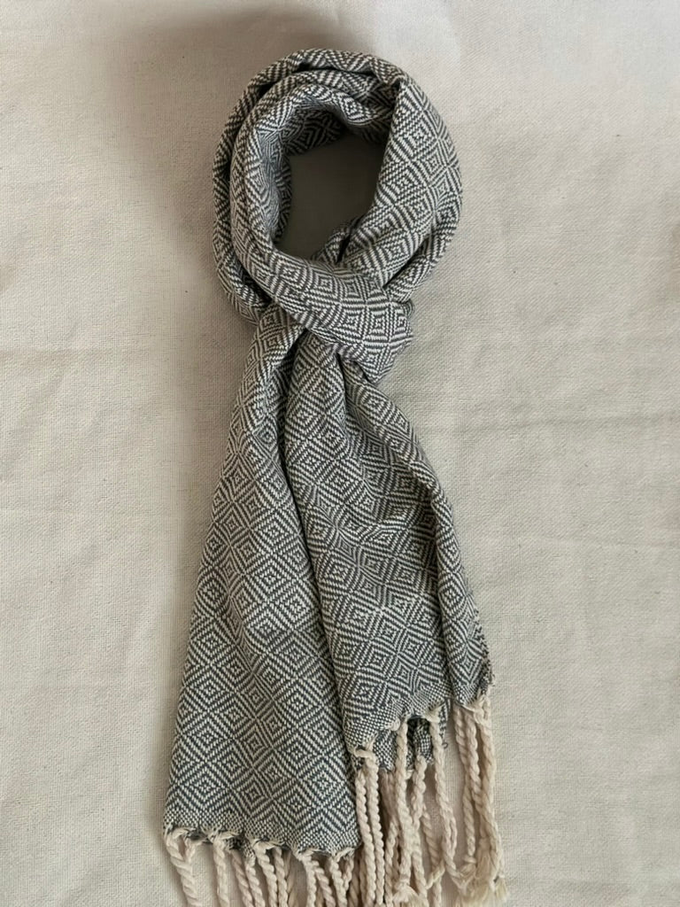 Unisex Scarf - Dark Grey/Beige with Modern Fringe
