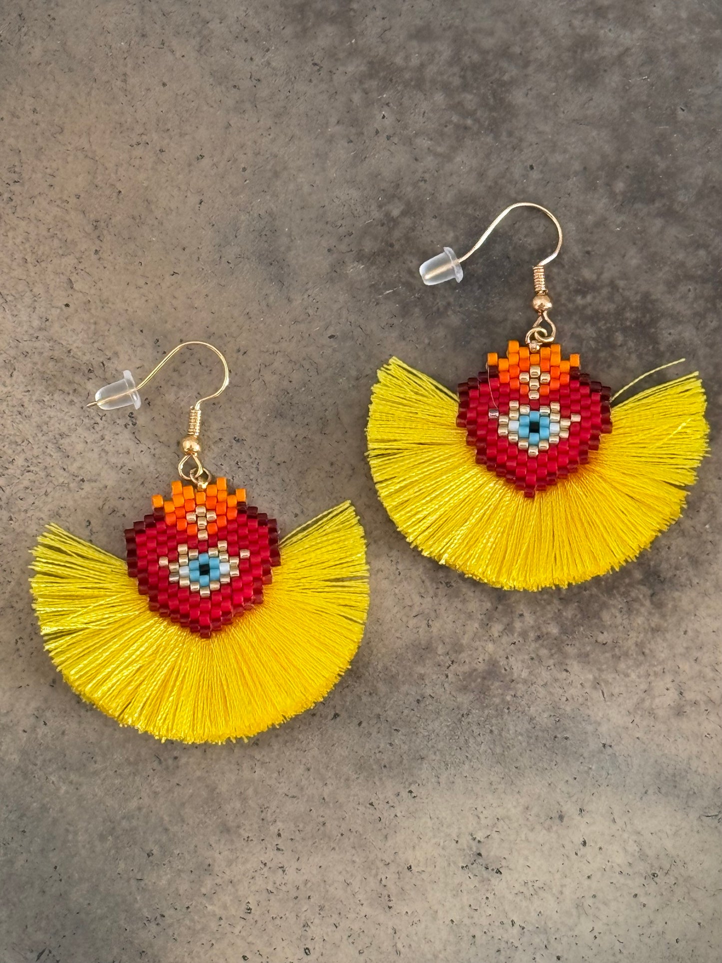 Evil Eye Sacred Heart Beaded Earrings