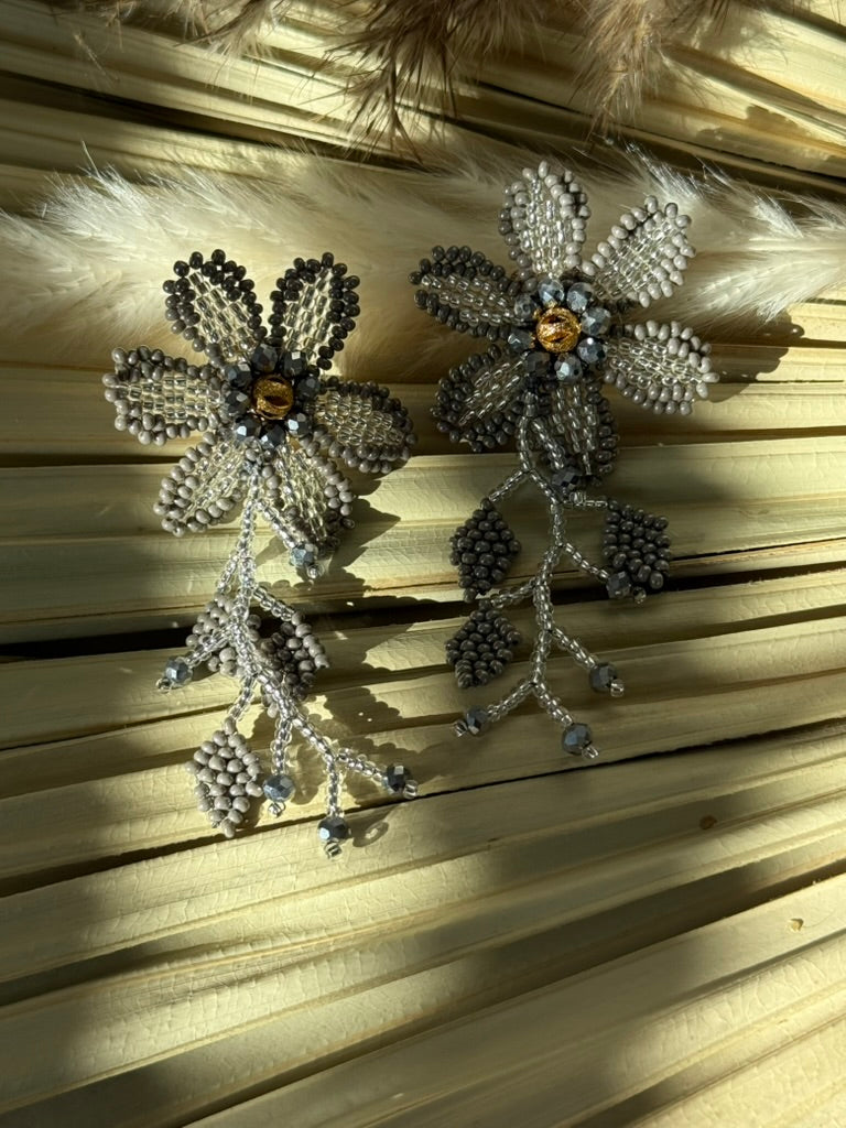Grey/Silver Flower Dangle Earrings