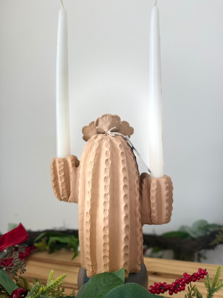 Natural Clay Cactus Candle Holder