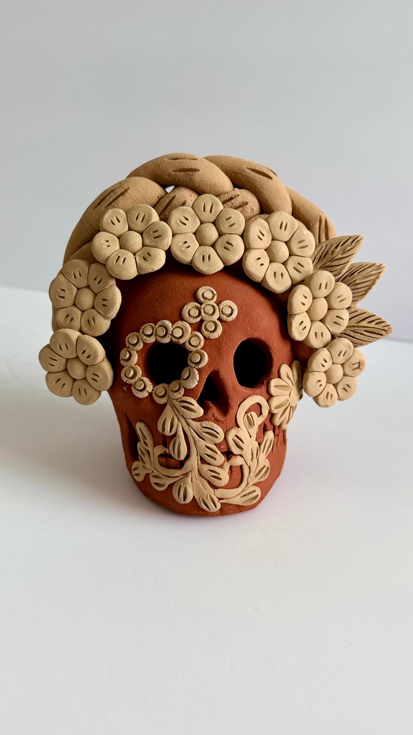 Embroidered/3D Flowers Dia De Muertos Skull - Two Tone