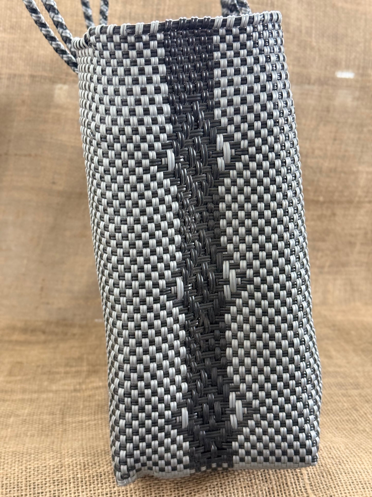 Handwoven Recycled Plastic Tote - Black/Dark Grey