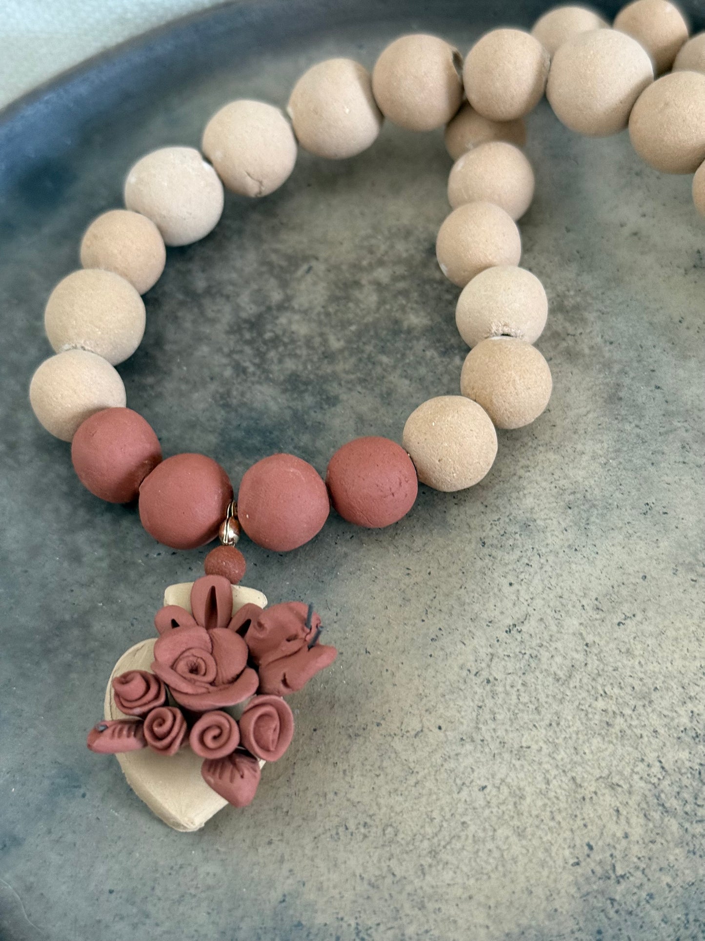 Heart Clay Necklace - Red Beads