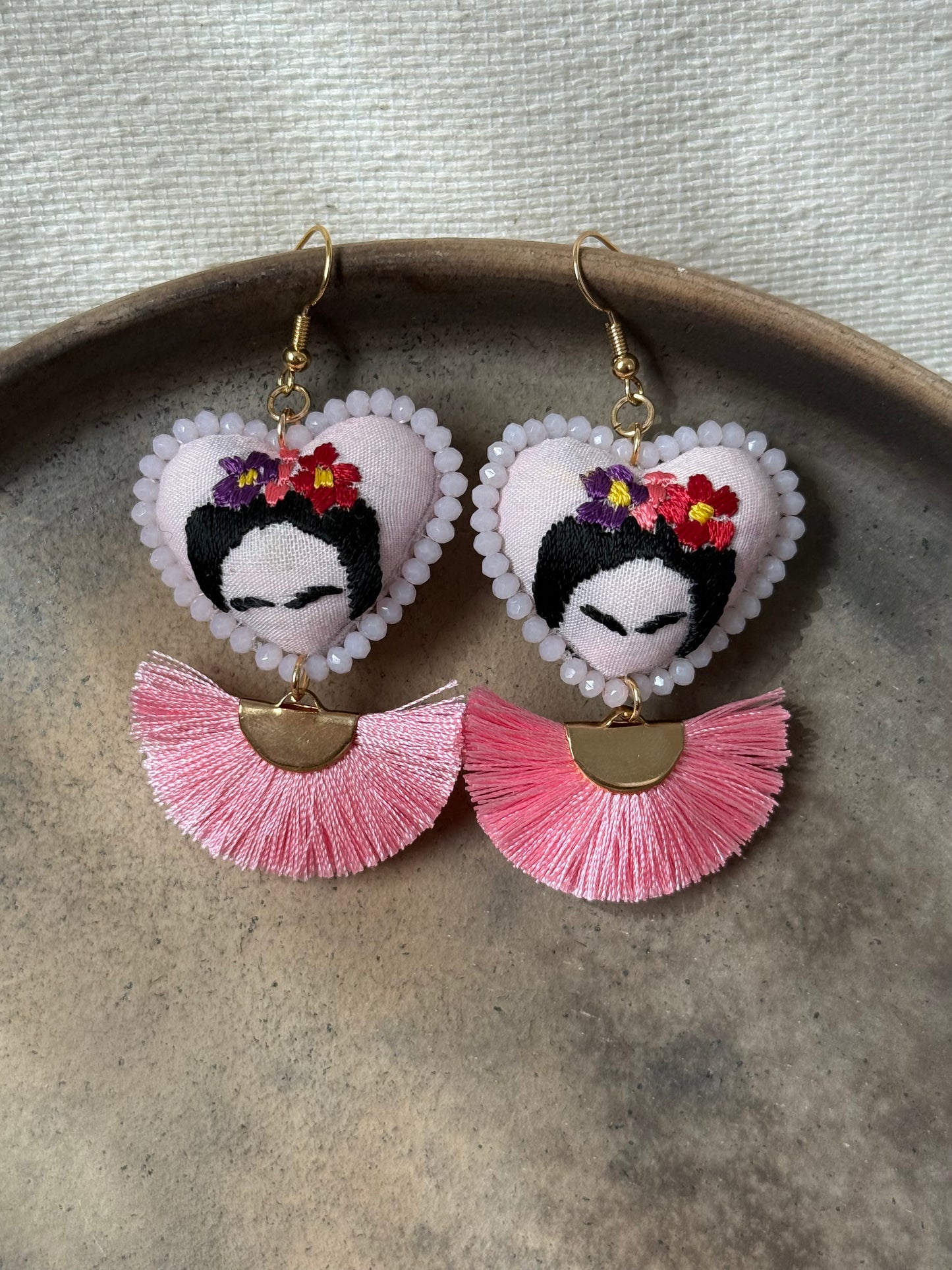 Hand Embroidered Frida Earrings
