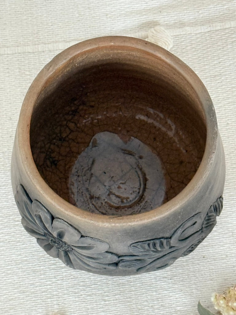 Embroidered Smoked Clay Floral Cup