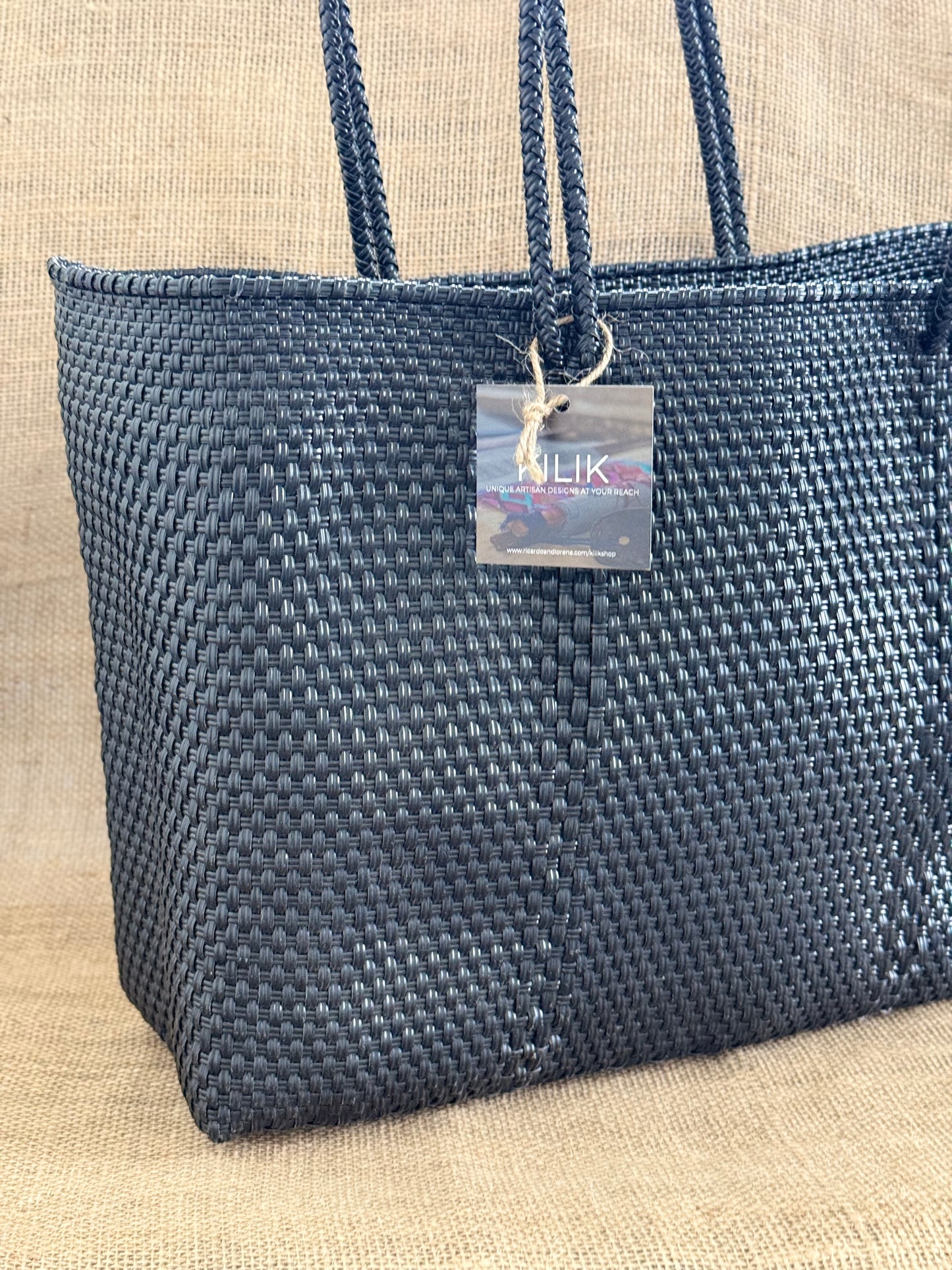 Handwoven Recycled Plastic Tote - Black