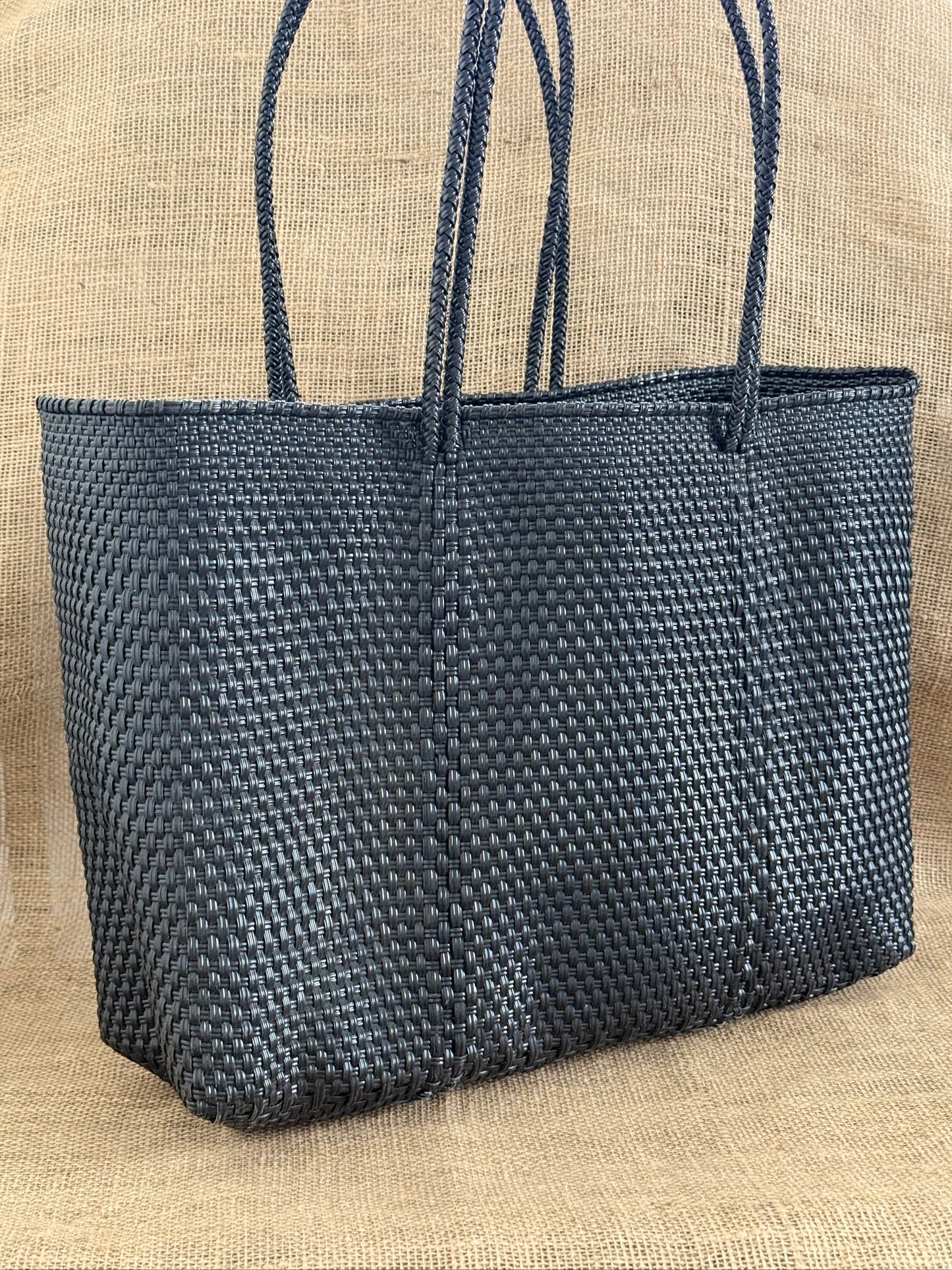 Handwoven Recycled Plastic Tote - Black