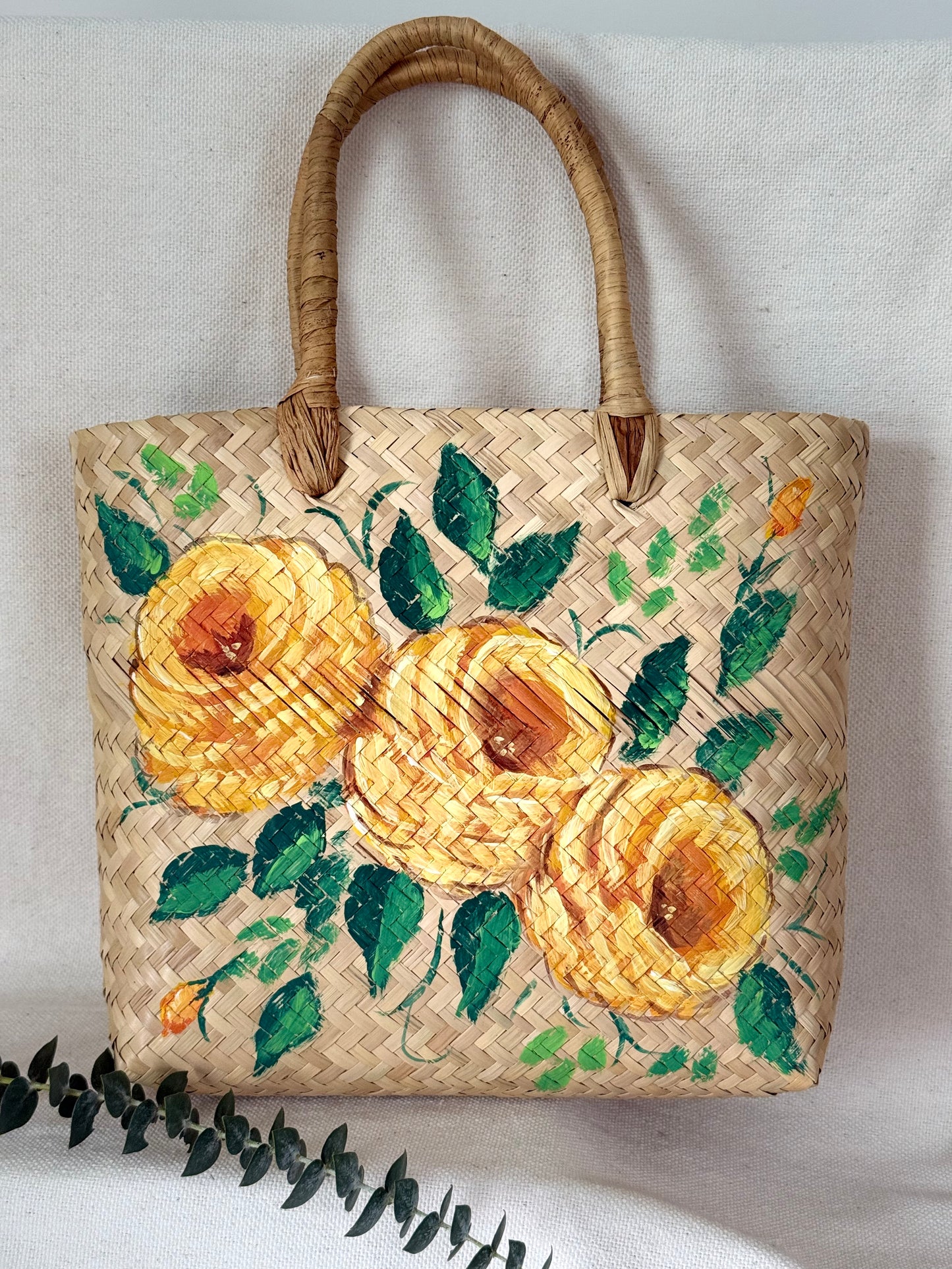 Hand-Painted Yellow Flower Palm Handbag