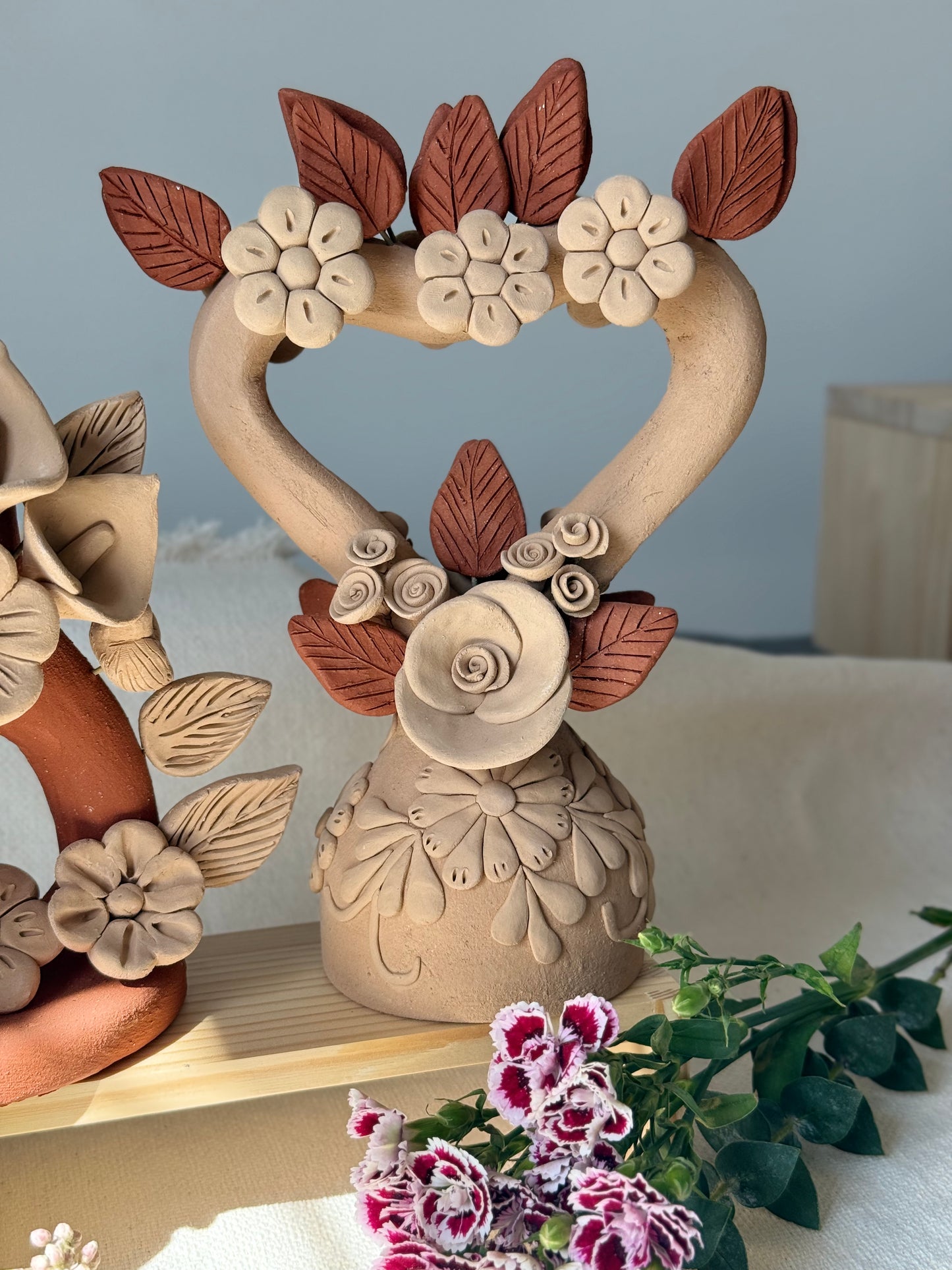 Natural Clay Heart Shaped Standing Decor