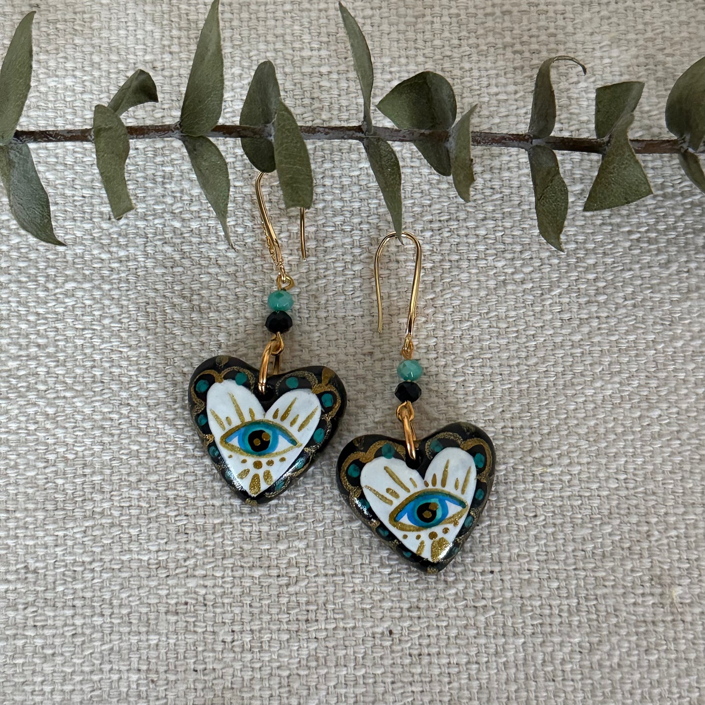 White Evil Eye Heart Shaped Earrings