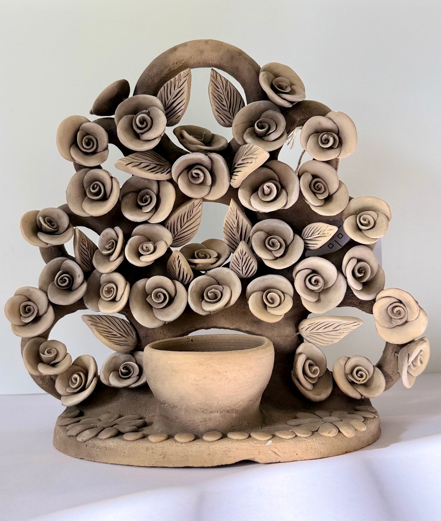 Large Handmade Intricate Clay Candleholder - Smoked