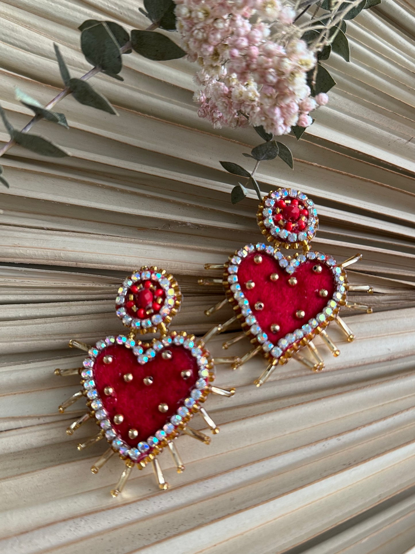Heart Shaped Earrings - Red