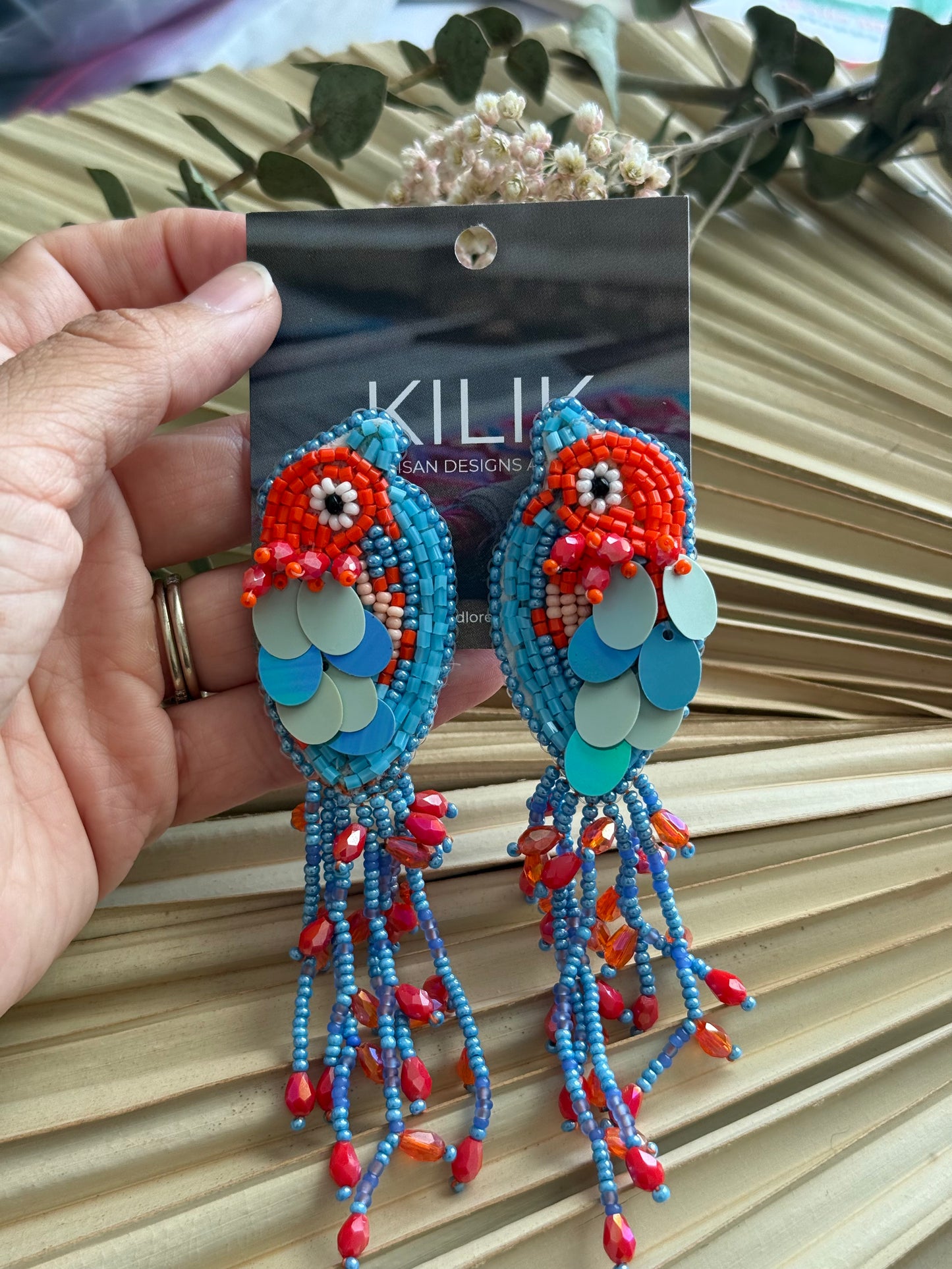 Beaded Tropical Bird Earrings
