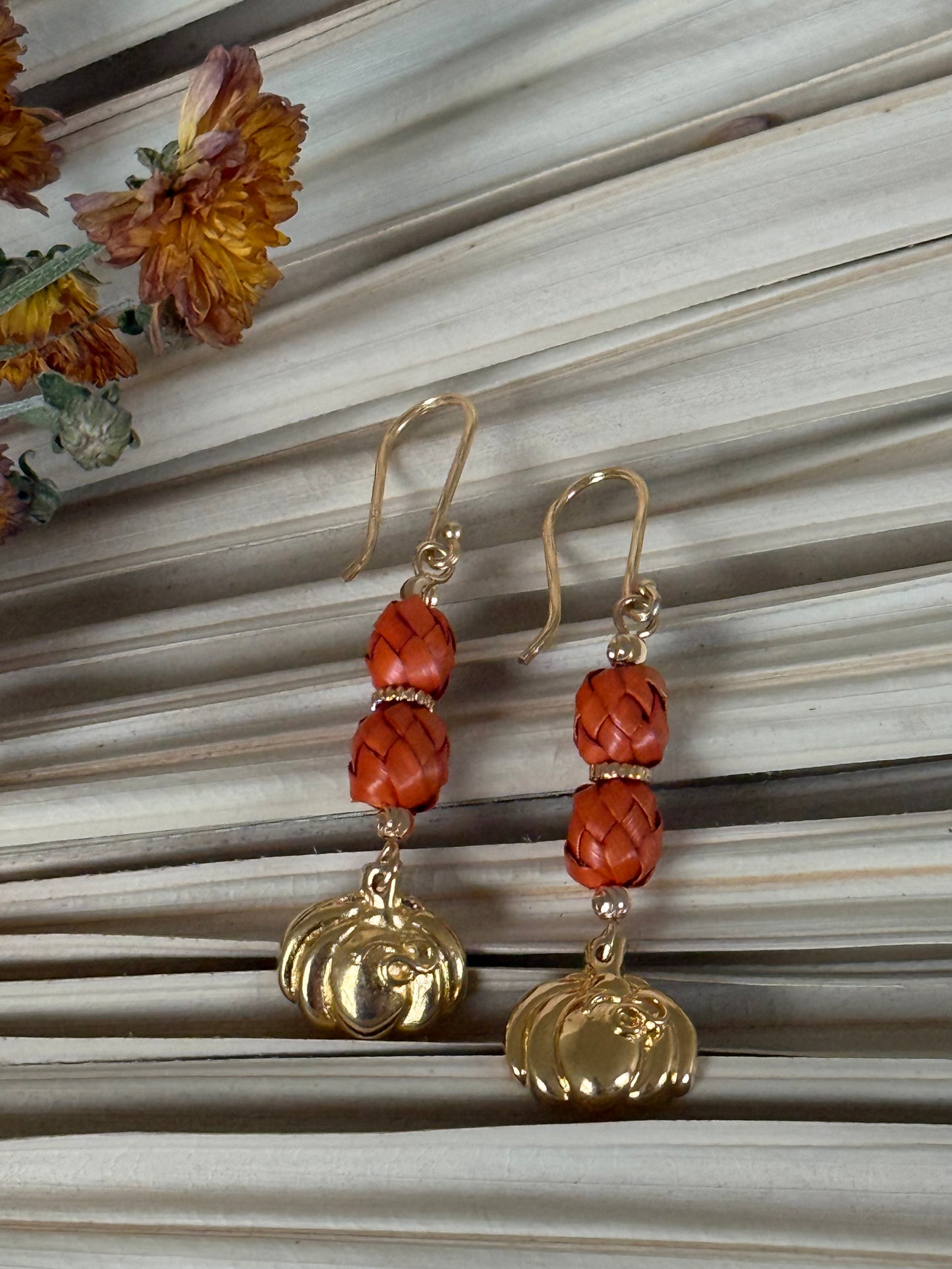 Palm & Dia De Muertos Charm Earrings - Orange