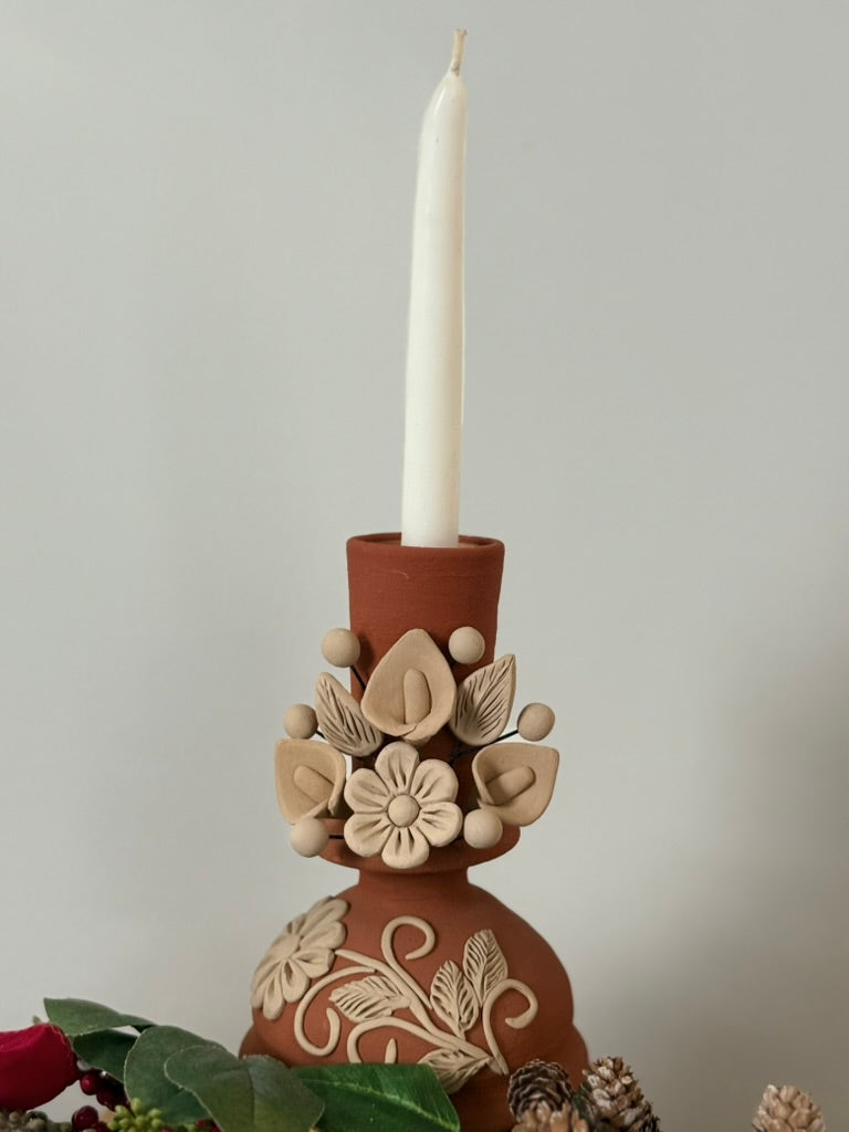 Red Clay Candleholder - Alcatraz 3D Flowers