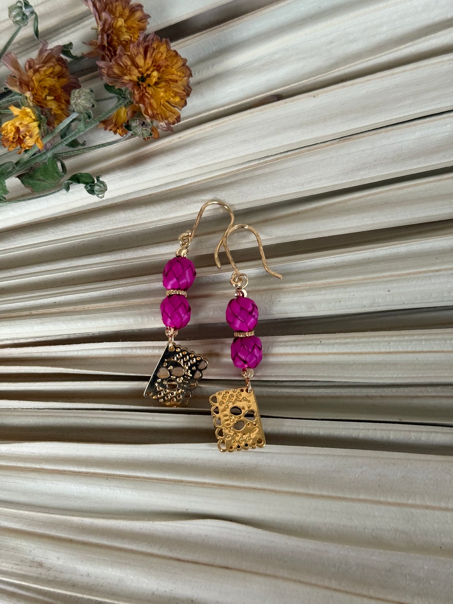 Palm & Dia De Muertos Charm Earrings - Pink
