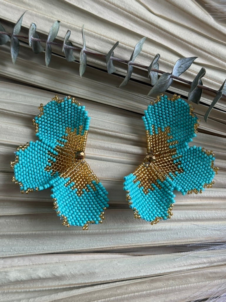 Turquoise/Gold Half Floral Earrings