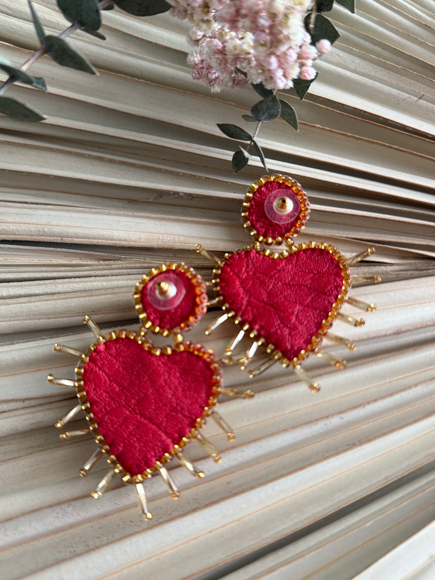 Heart Shaped Earrings - Red