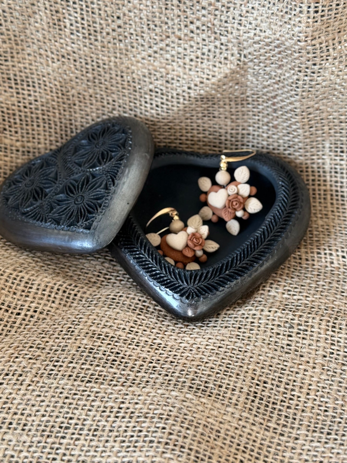 Black Clay Heart Shaped Jewelry Box
