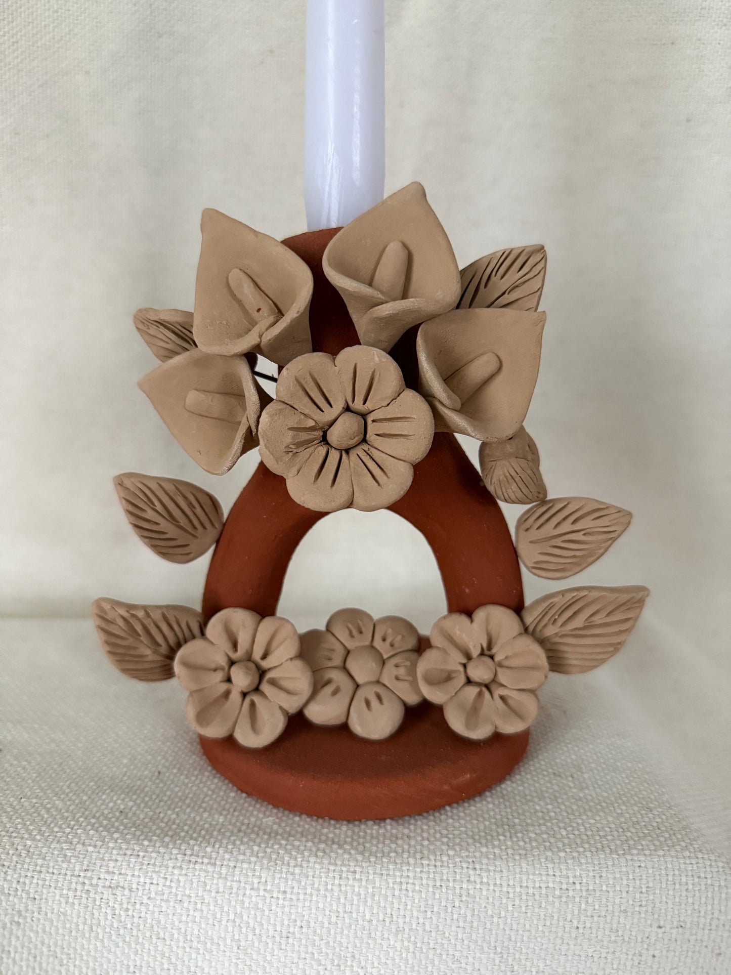 Handmade Clay Candleholder - Calla Lilies