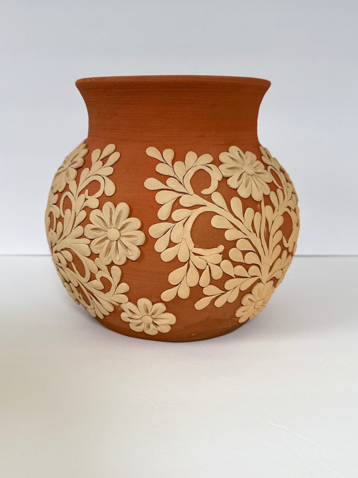 Intricate Clay Vase - All Flower Design