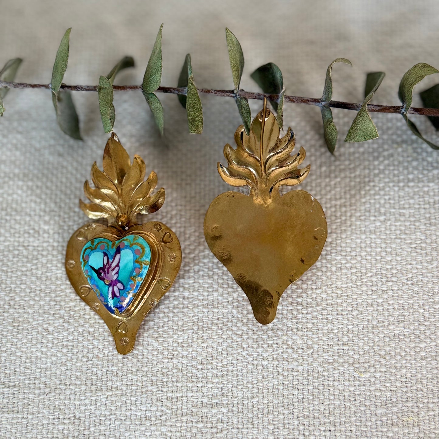 Purple Hummingbird Sacred Heart Earrings