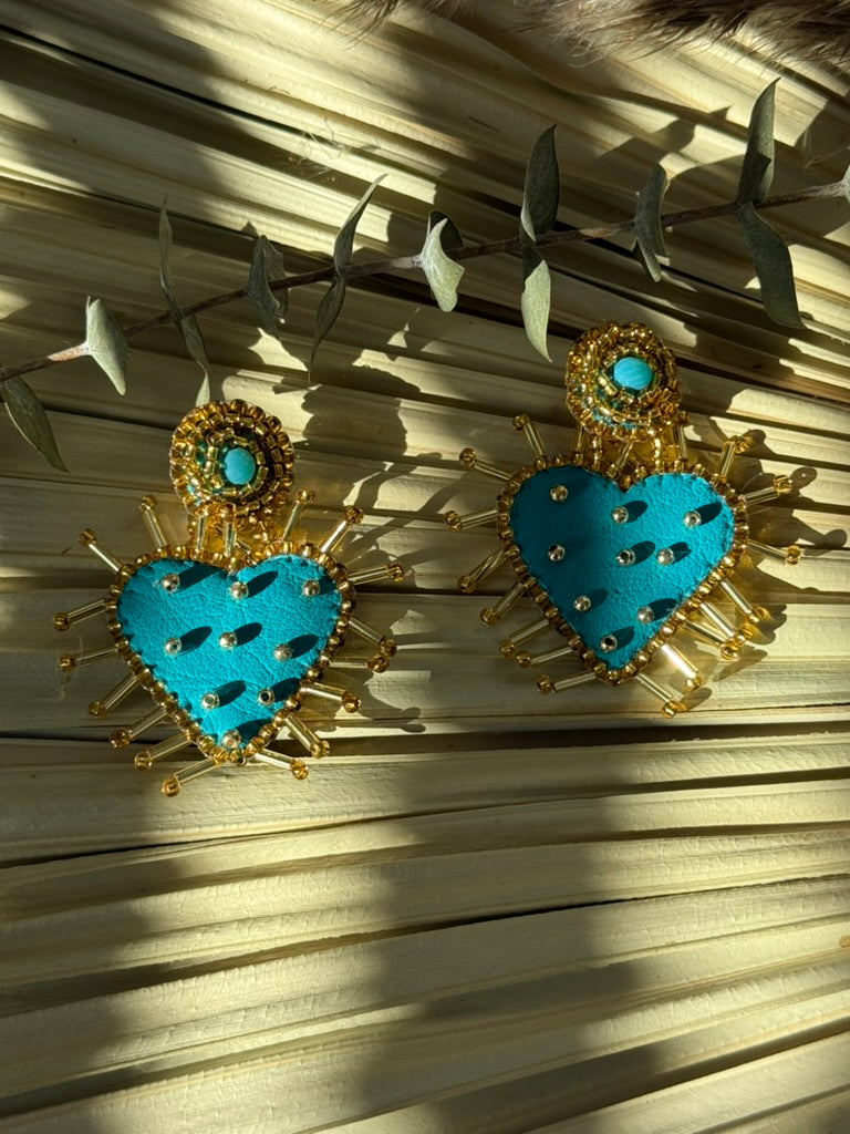 Heart Shaped Earrings - Teal