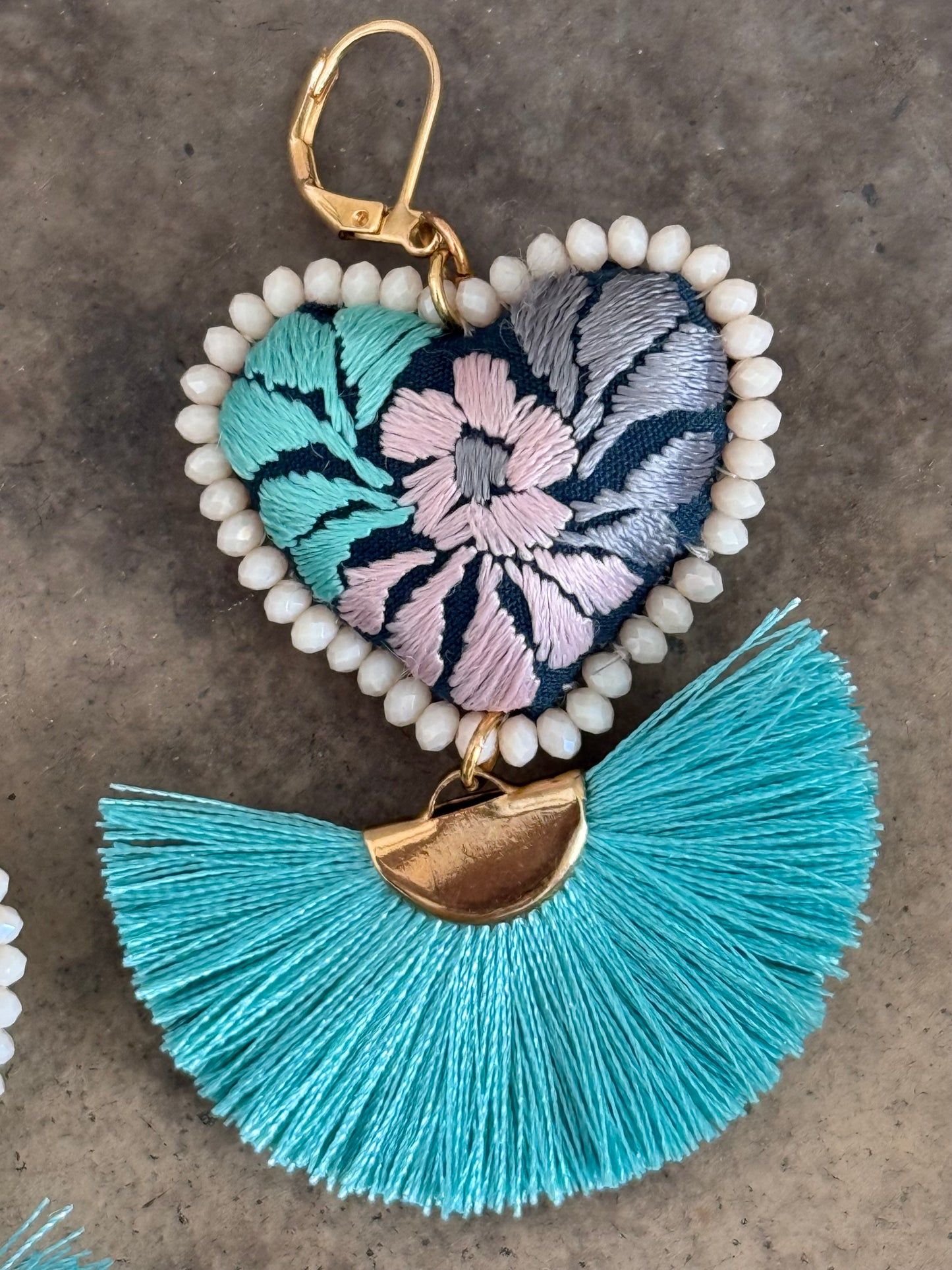 Caribbean Blue Embroidered Earrings