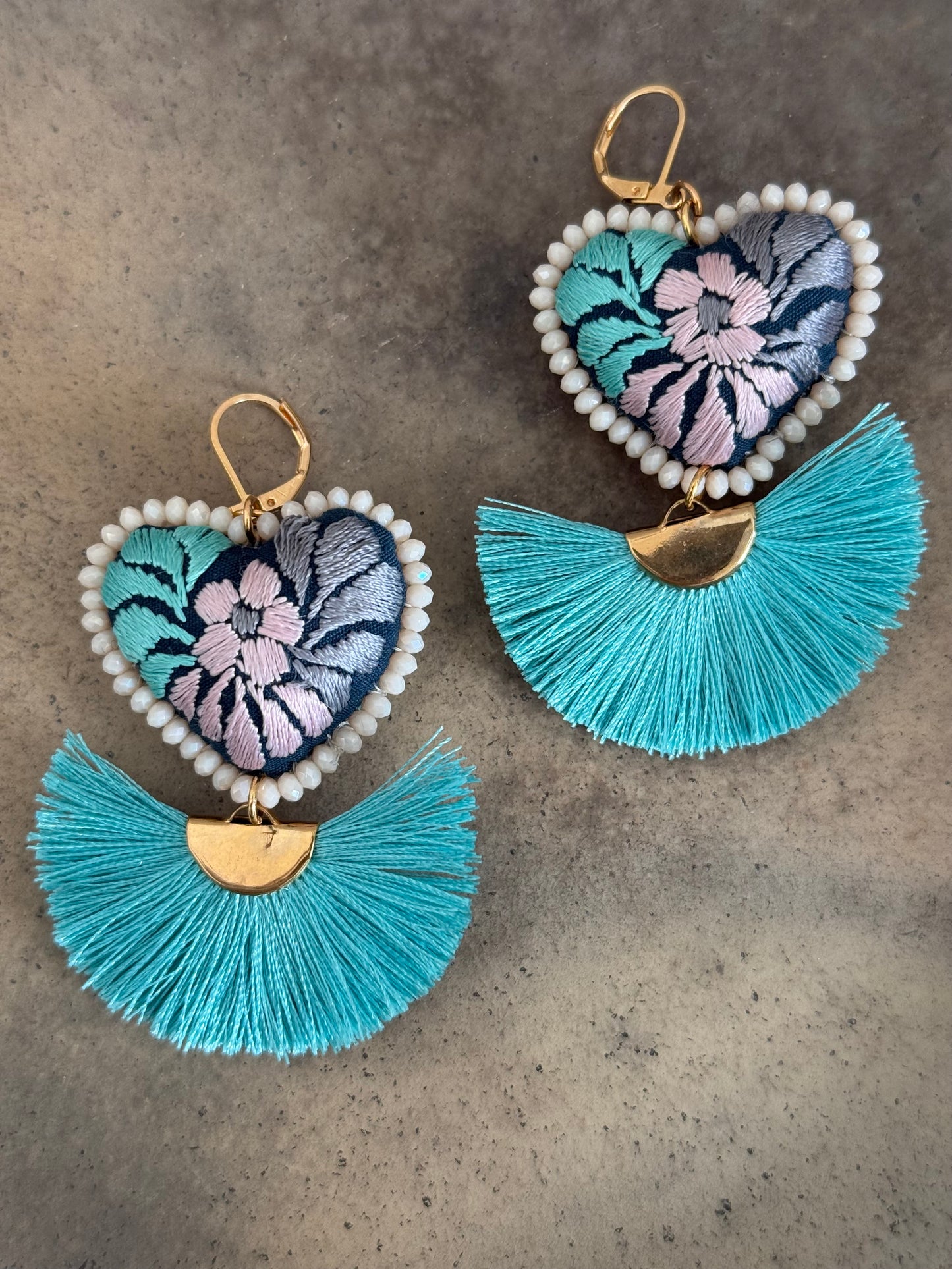 Caribbean Blue Embroidered Earrings