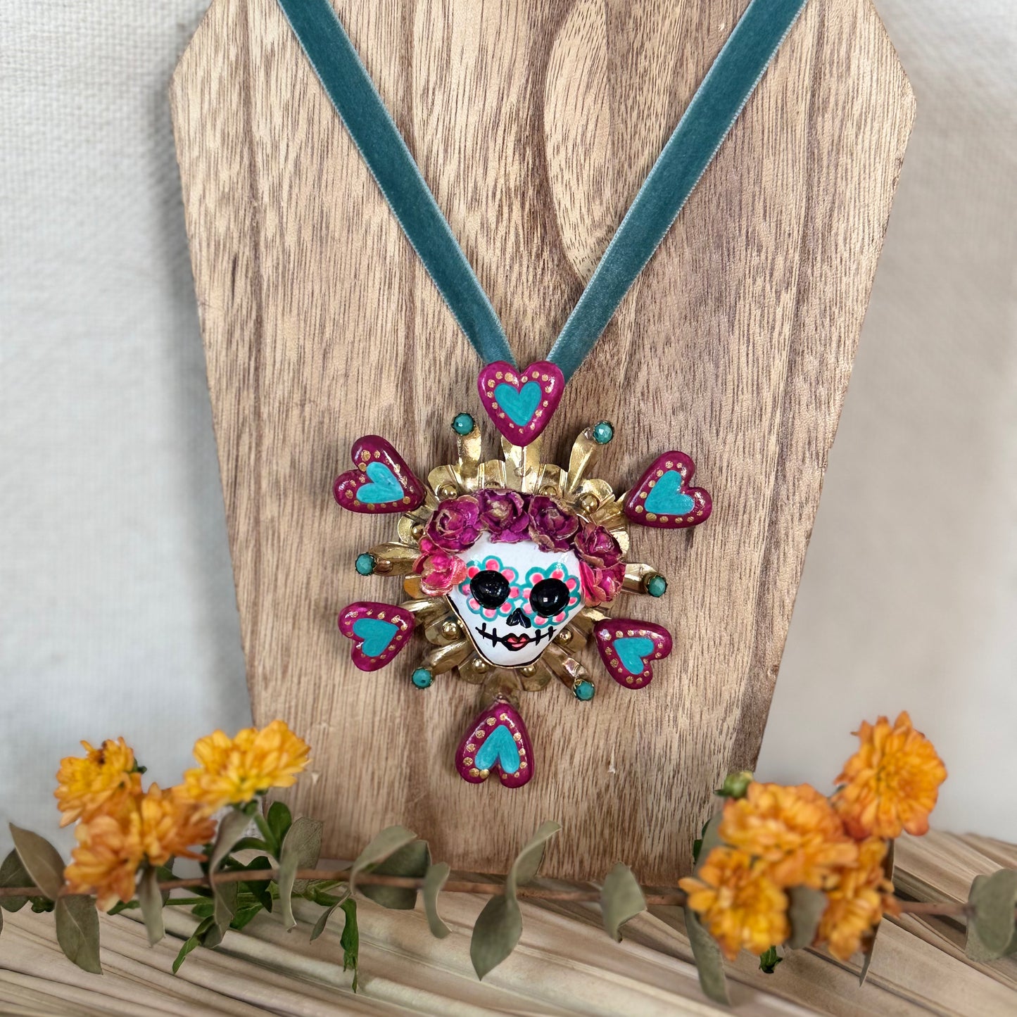 Multi-Heart Catrina Pendant - Purple/Teal