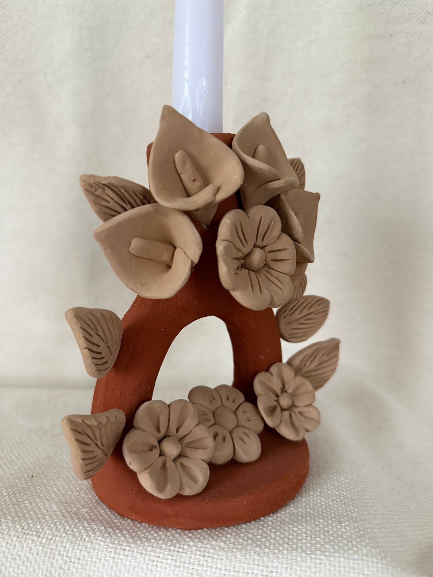 Handmade Clay Candleholder - Calla Lilies
