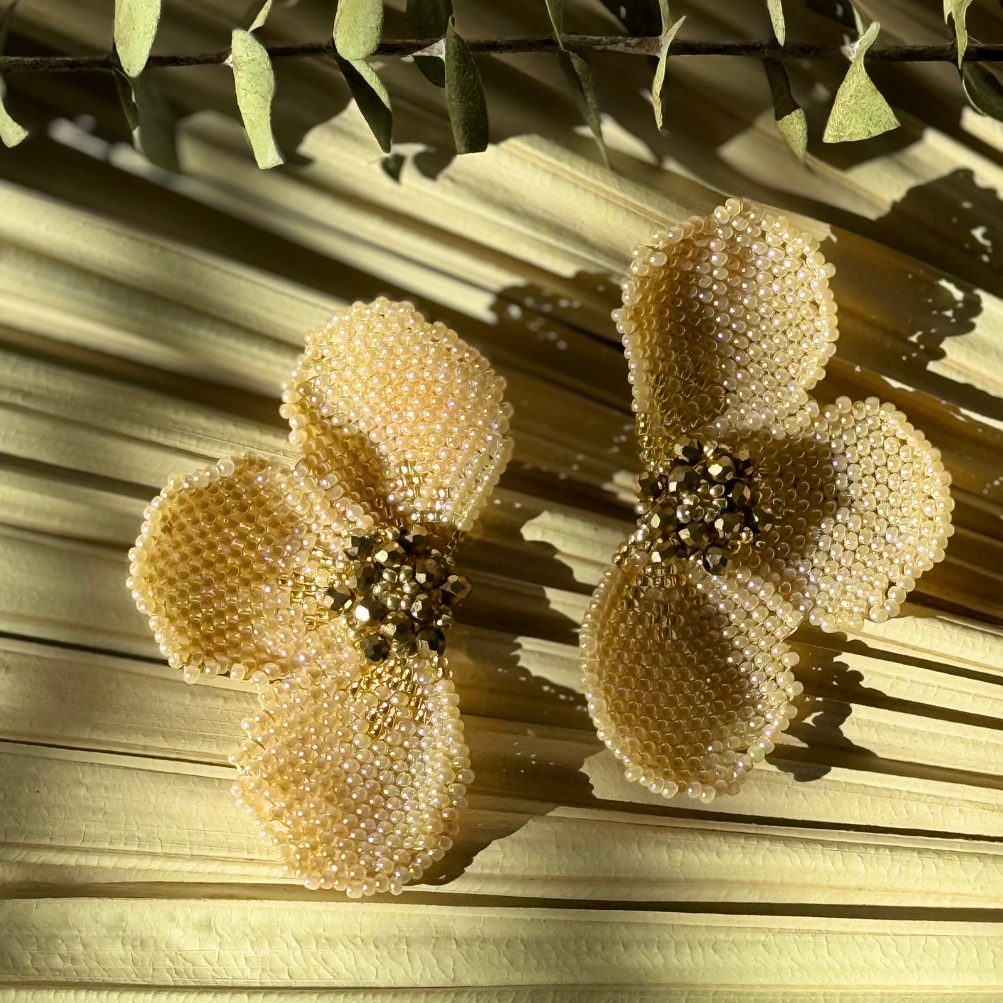 Beige/Gold Half Floral Earrings