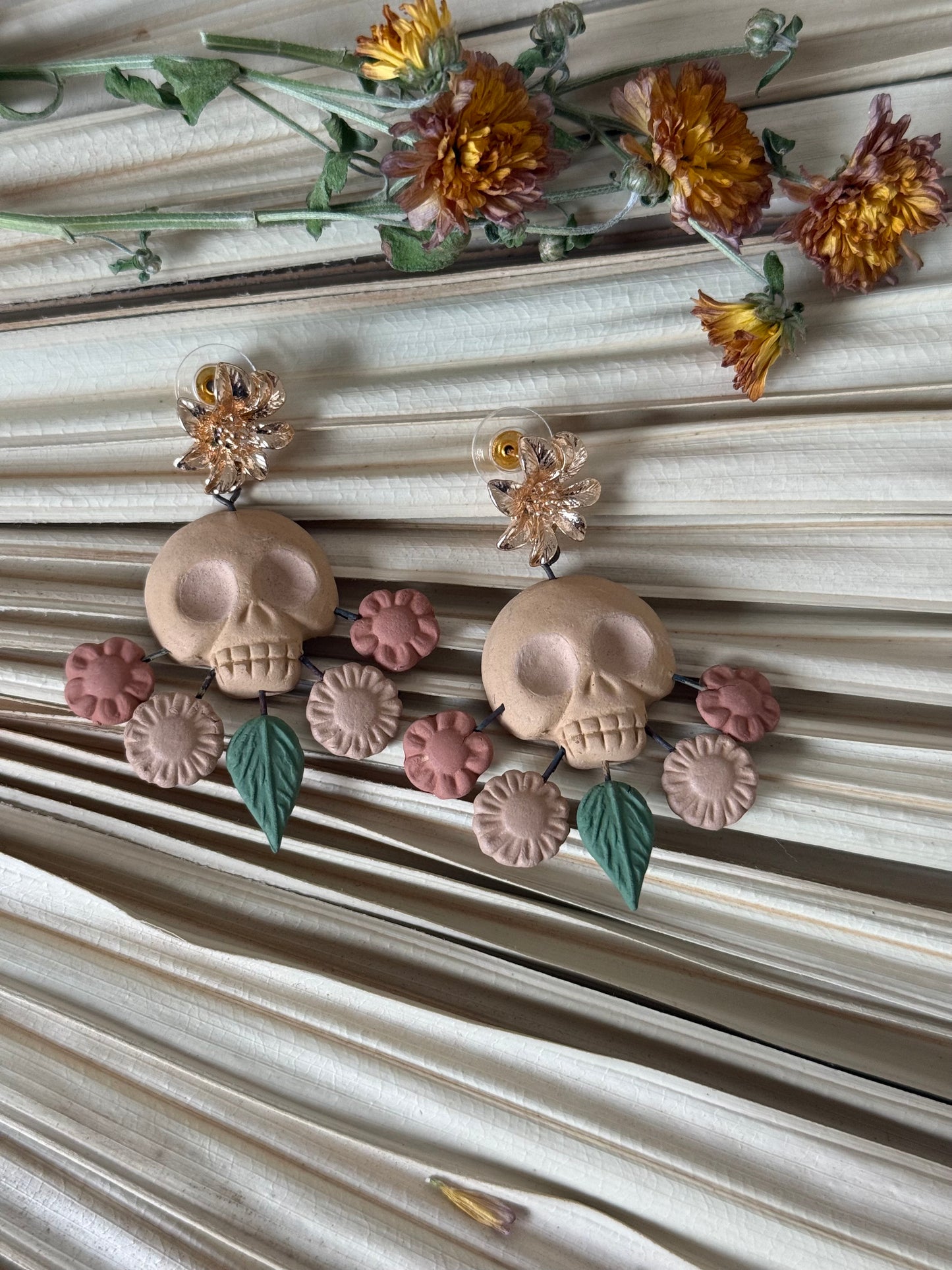 Clay Skull Shaped/Flowers Earrings